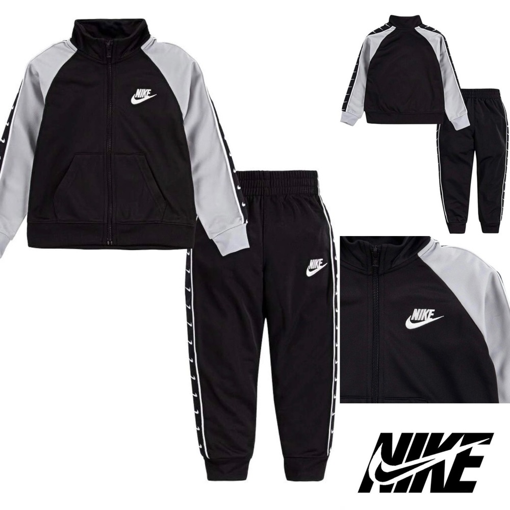 Nike Toddler Boys Tricot 2 Piece Jacket & Pants Track Suit Size 4T Grey & Black